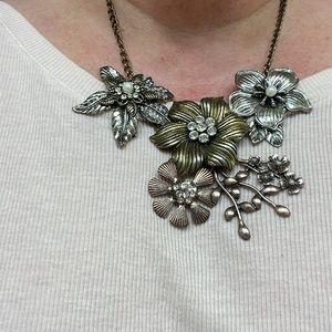 Necklace~crystals pearls rustic metal